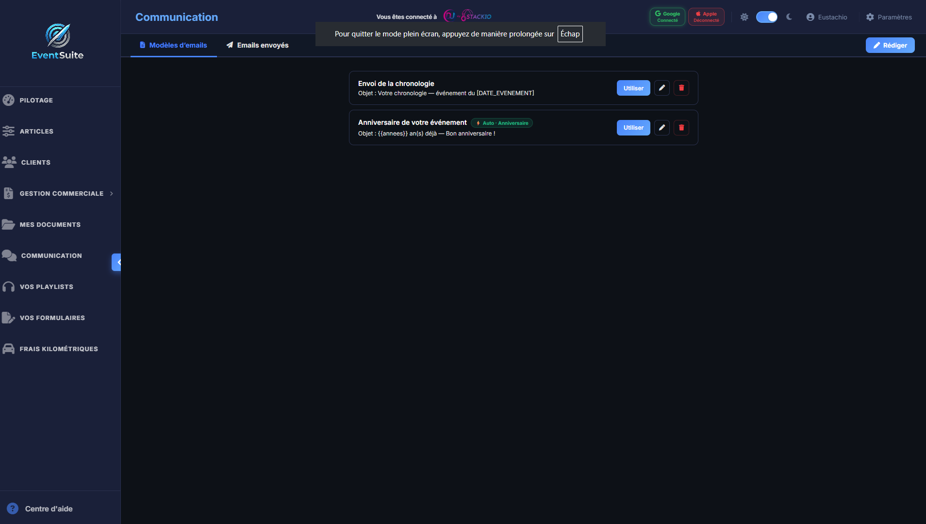 EventSuite — Bibliothèque de modèles d'emails